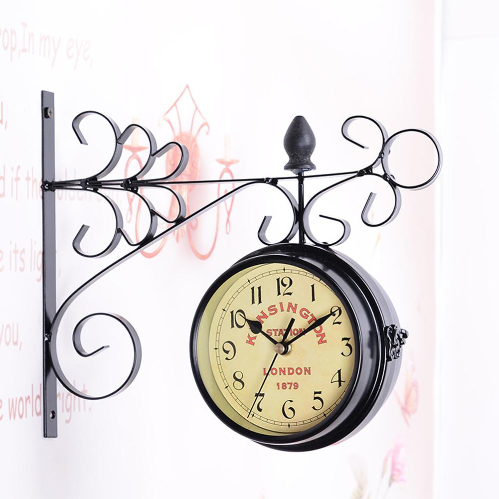 Double-Side Wall Mount Clock with Mute Movement Home Office Hotel Decoration