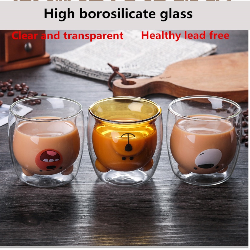 270 Ml Double Coffee Cup High Borosilicate Glass Cold Drink Cup Drink Cup Cute Bear Glass Milk Glass Milk Tea Glass