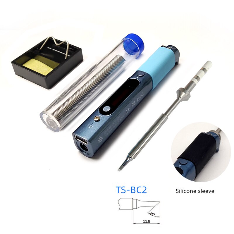 Pine64 Pinecil Smart Mini Portable Soldering Iron Dual Power USB-C DC5525 DC Jack Welding Tool with B2 BC2 KU C1 Tip: Blue BC2 Tip Stand3