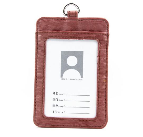High-grade PU Card holder Staff Identification Card Neck Strap with Lanyard badge Neck Strap Bus ID holders: Cinnabar red