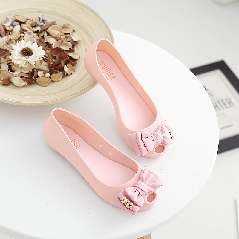 neue Fisch Mund Sandalen Strand Schuhe Gelee Schuhe Flach flach mit Bogen Sandalen Plattform Sandalen alias De Verano Para mujer: Rosa / 8