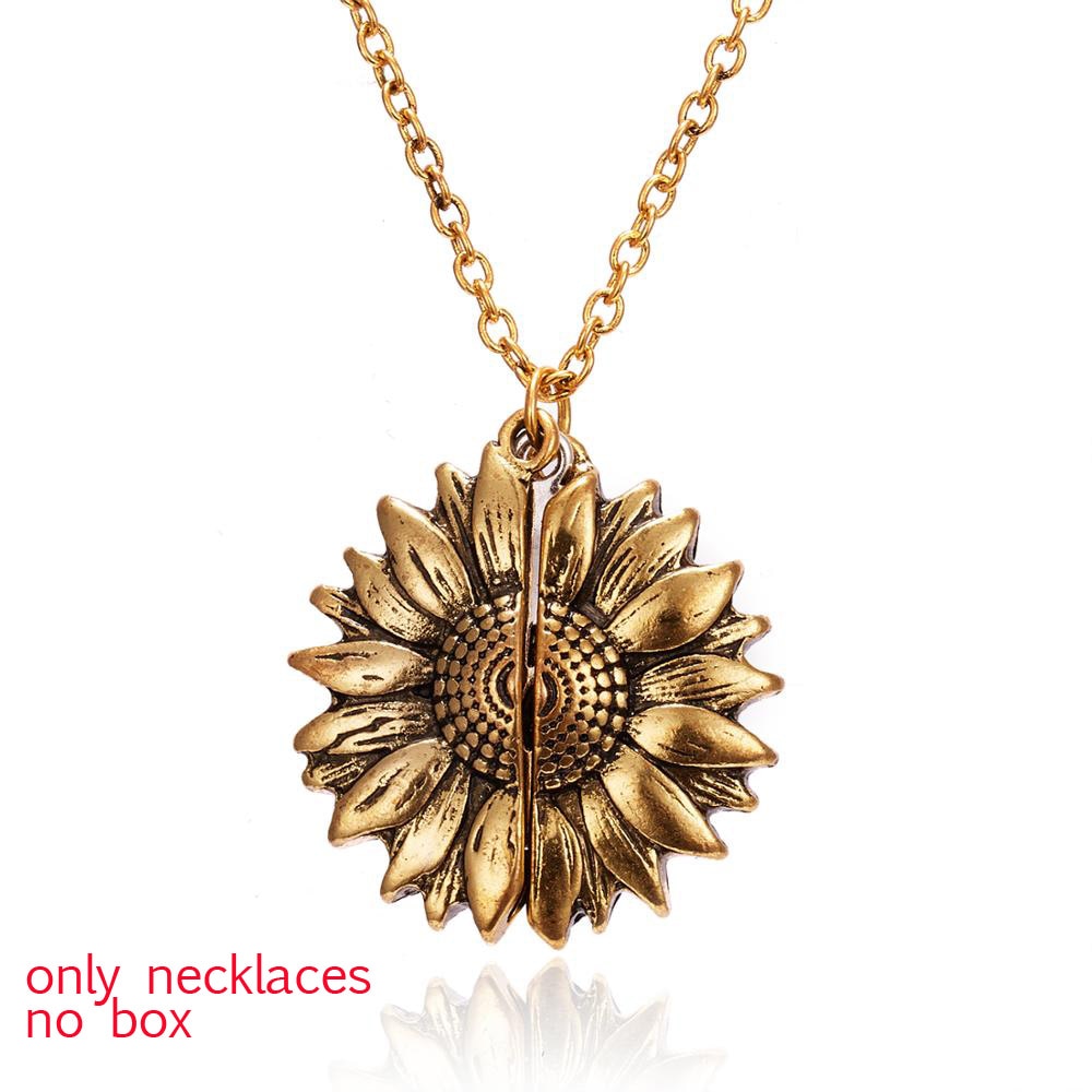 Gouden Kettingen Vrouwen Mode-sieraden Brief Gegraveerd Open Medaillon Zonnebloem Hanger Kettingen Vrouwen Meisje: necklaces