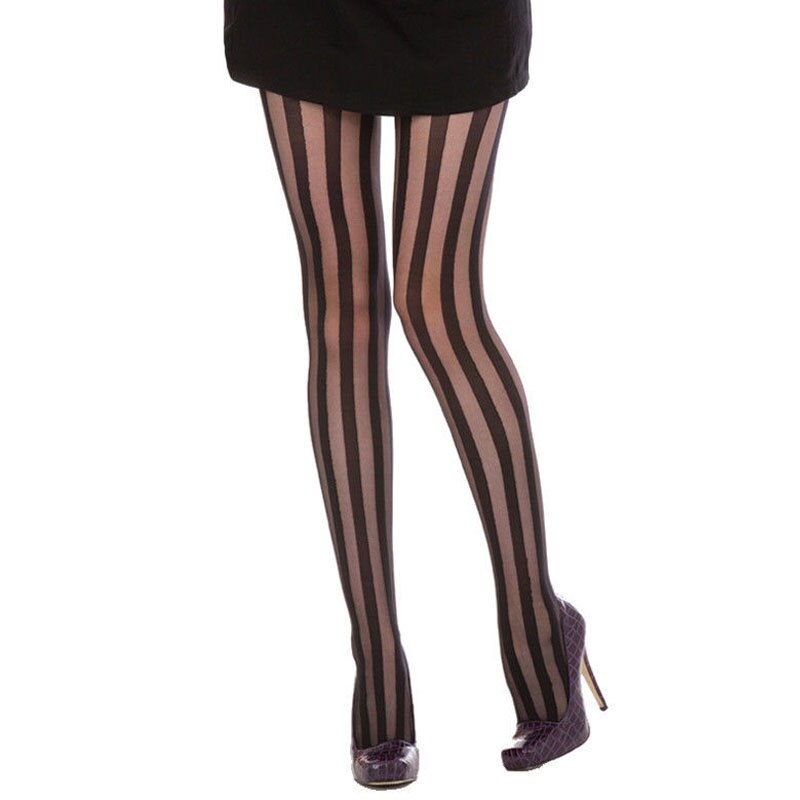 Sexy wide Vertical Stripe Pantyhose for women Girl Gothic Punk slim nylon Stockings Mesh Black Tights: Default Title