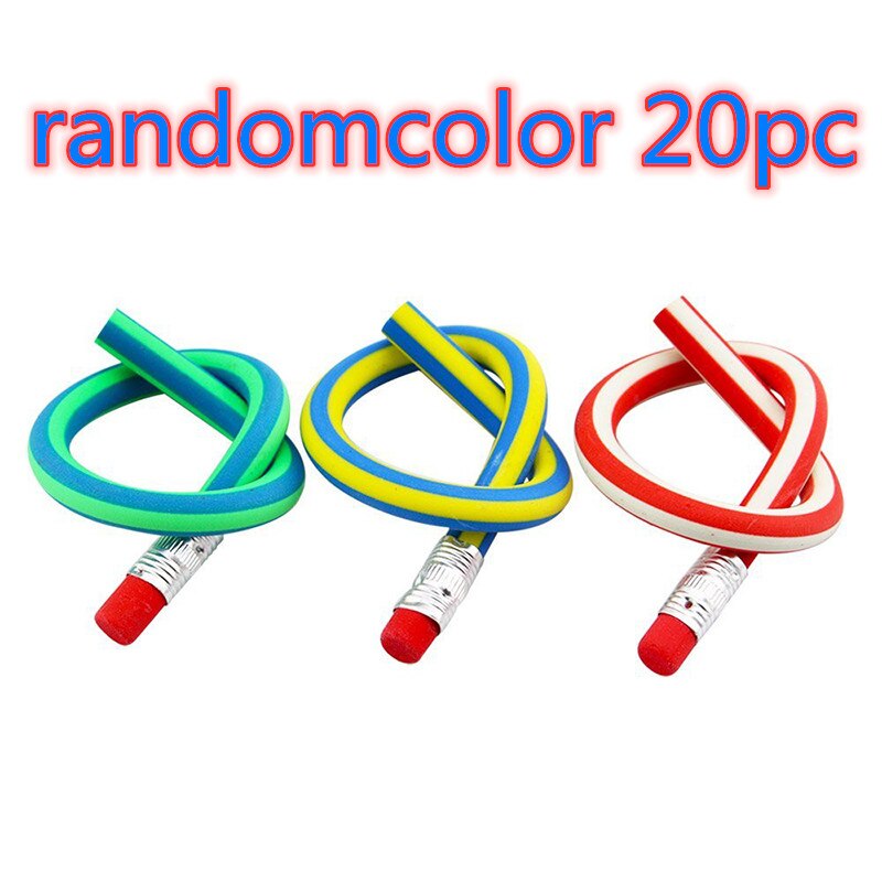 Colorido dúctil Flexible lápiz suave con borrador y estudiante de lápices de colores de la escuela materiales de escritura para oficina: random color 20pc