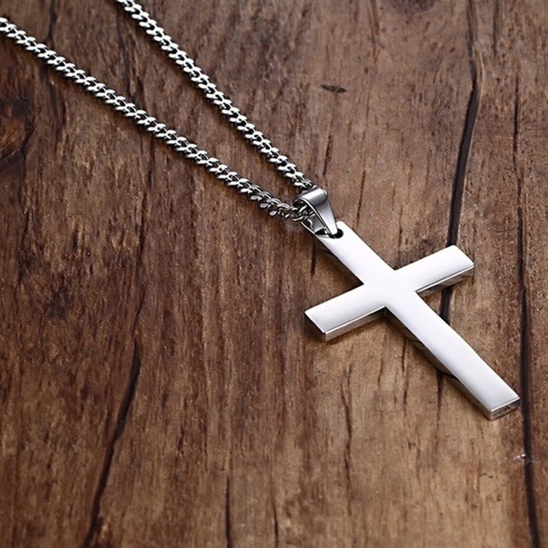 Punk Stainless Steel Cross Gold Silver Color Necklace for Women Men Vintage Chain Crystal Pendant Long Necklaces Jewelry