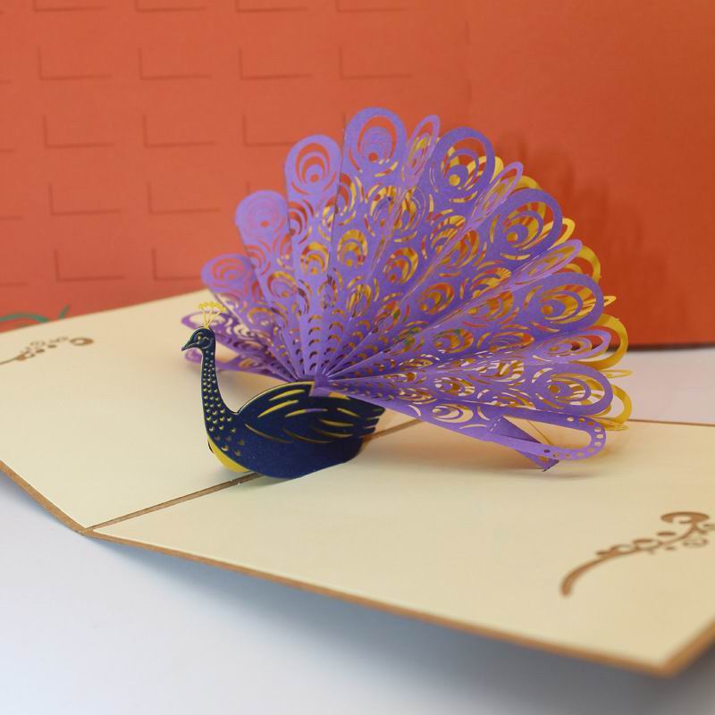 Carte de vœux en 3D pour festival paon | Carte pop-up pour anniversaire, carte de bénédiction de thanksgiving, carte postale d'invitation en papier pour fête