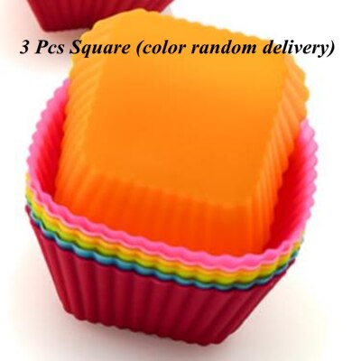3 st silikon cupcake liners tårtform muffins fodral muti rund form cup cake verktyg bakform bakverk form olika former: 3 st kvadrat