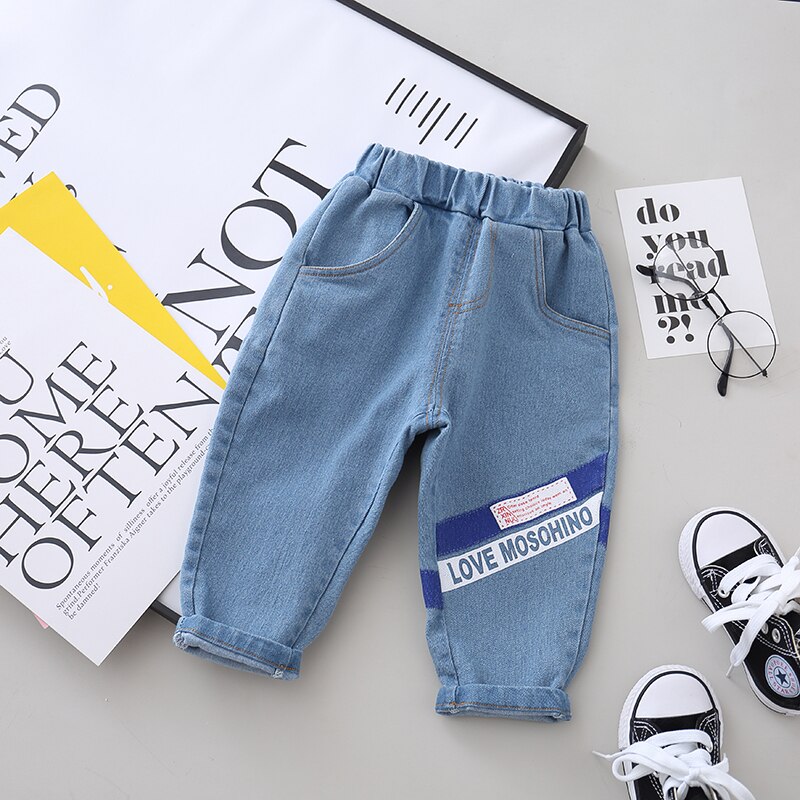 Pantalones de de primavera y otoño para niños y niñas, pantalones de costura con las letras Baby para niños, pantalones vaqueros casuales para niños