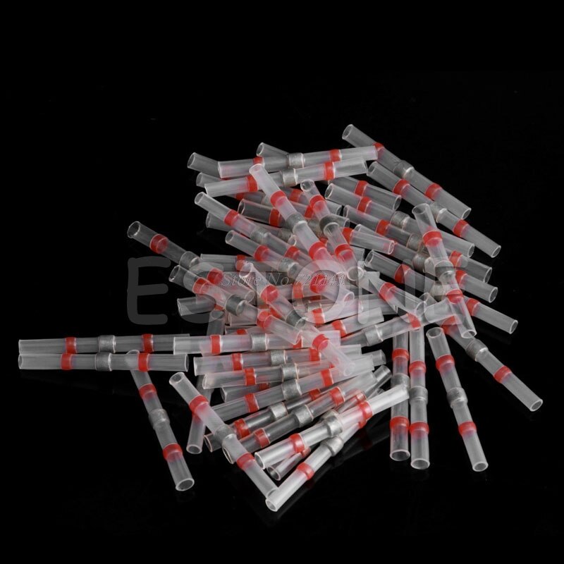 50pcs 22-18AWG Solder Sleeve Heat Shrink Butt Wire Splice Connector Waterproof R