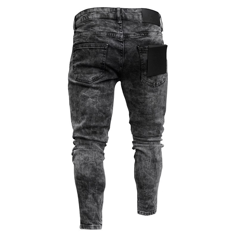 Pantalones vaqueros rasgados hasta la rodilla para hombre, con cremallera para los pies, ajustados, informales, para trotar, largos, color negro, talla S-3L