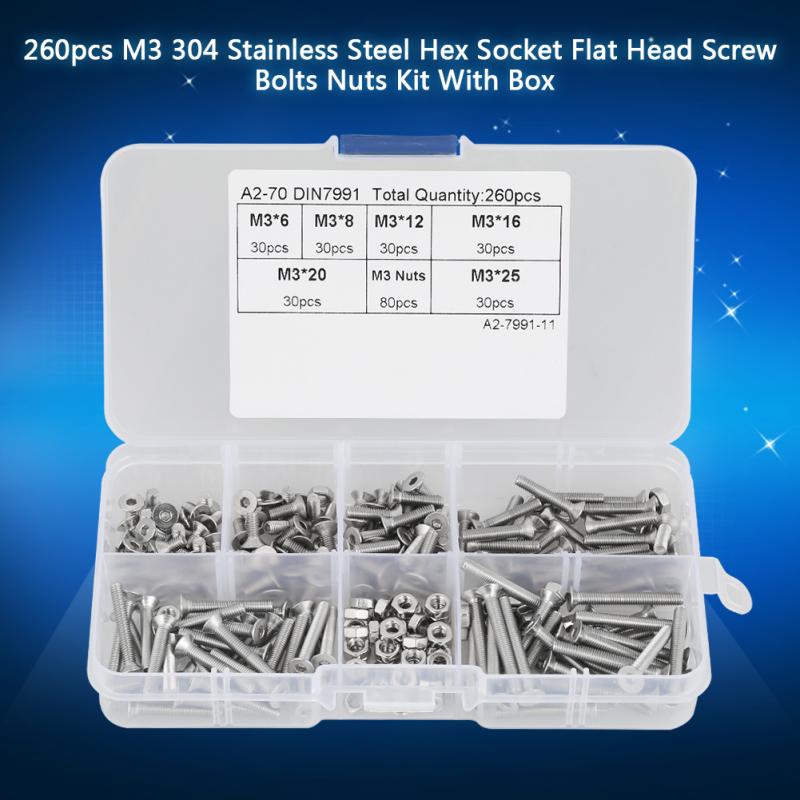 Surtido De Tornillos Cabeza Plana Allen Acero Inoxidable 18-8 - Medidas #4-40 Hasta 1/4-20