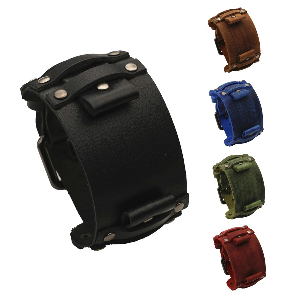 Punk svart blå röd grön brun läder klockarmband herr 22mm 24mm klockarmband armband smycken
