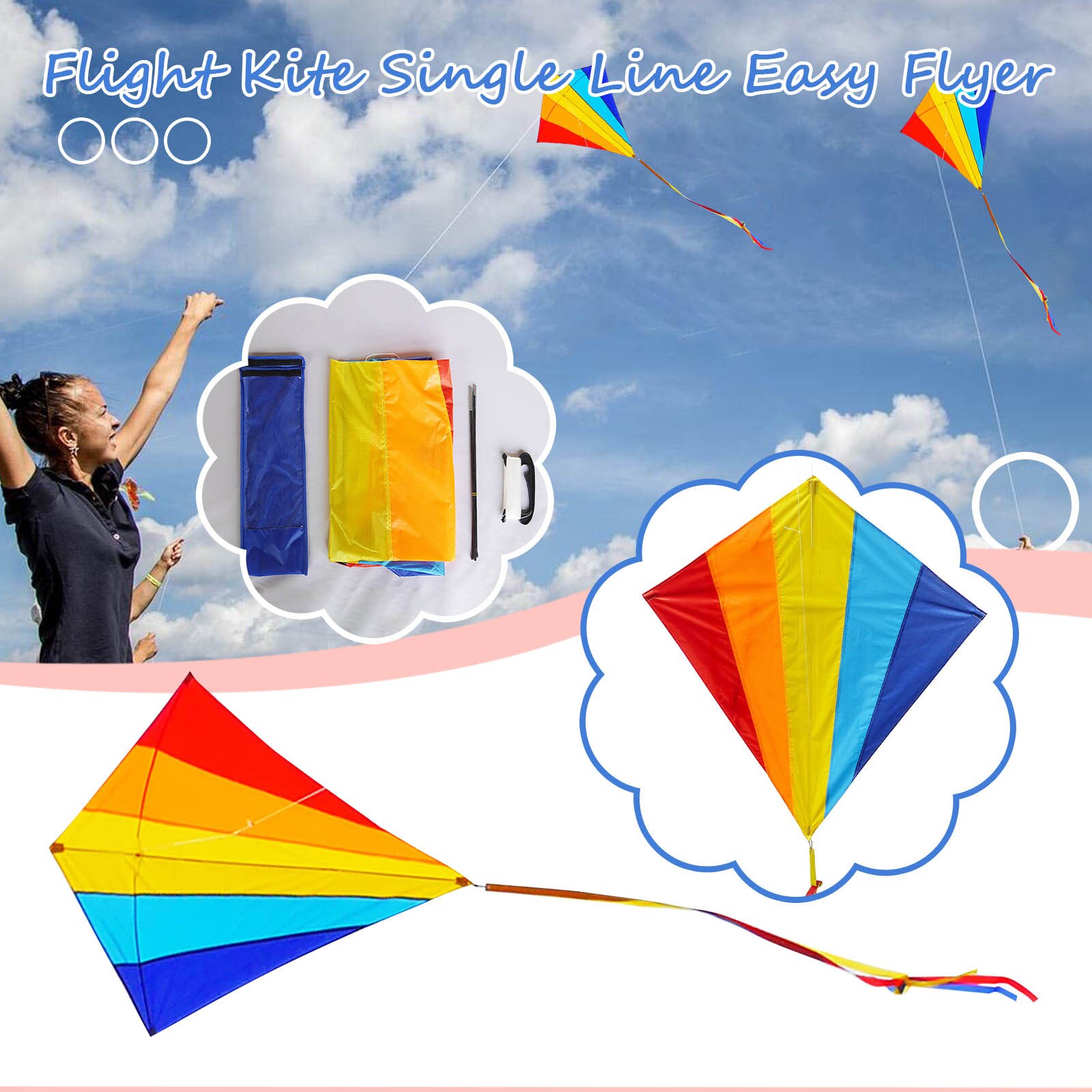 Flight Kite Easy Flyer Large Rainbow Giant Colourful Outdoor Activities in Strong Or Light Wind For Children Kids Stunt Kite