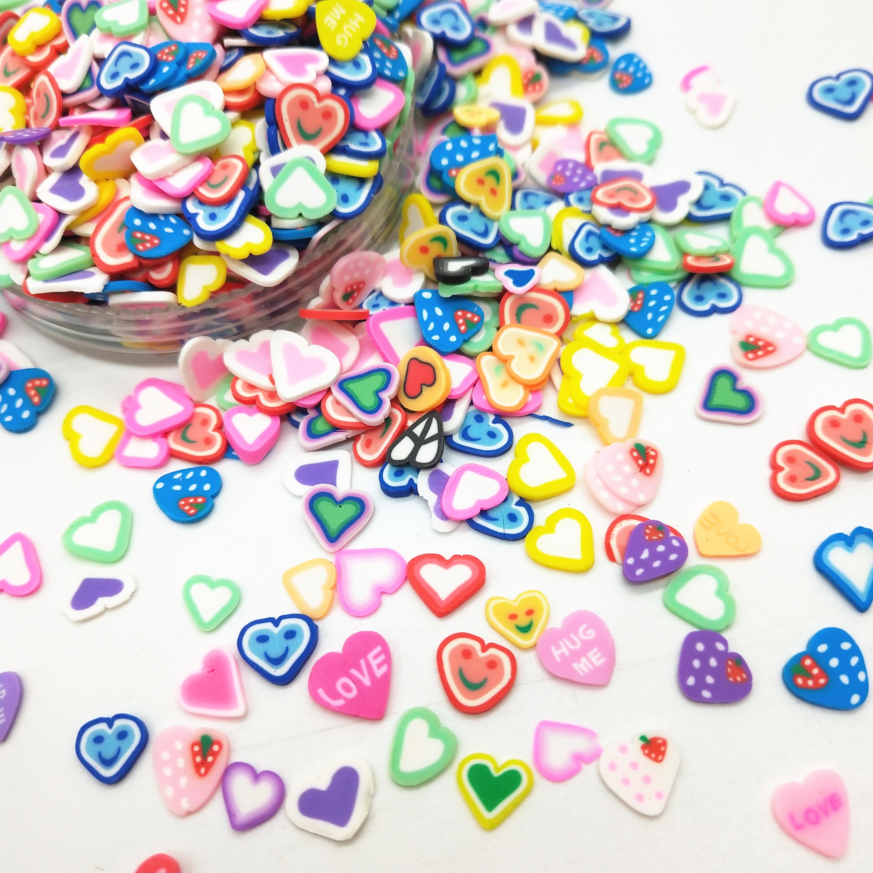 20g/ parti 5mm kærlighed hjerte polymer ler farverige hjerter til diy håndværk små søde tilbehør diverse designs