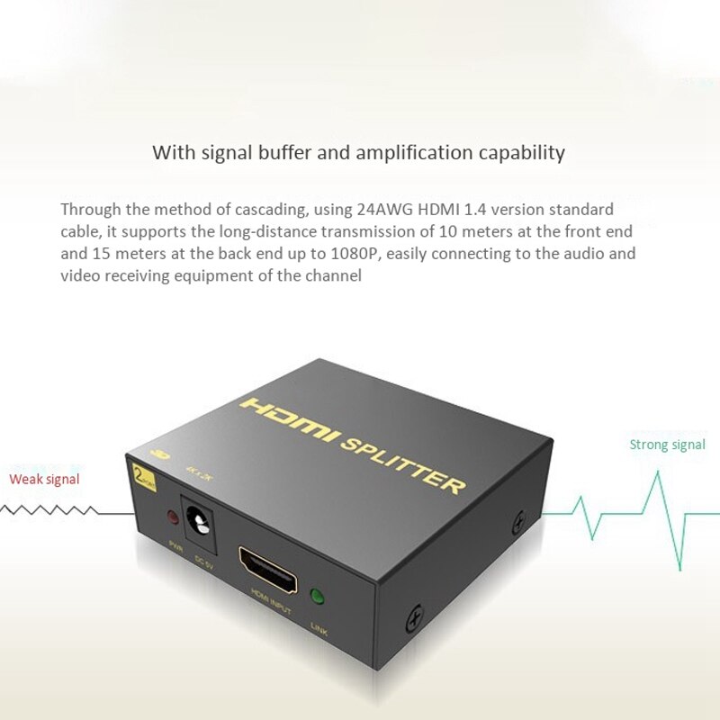 HDMI Splitter 1 in 2 Out HD 4K Tv 3D Video Splitter 1 Minute 2 Sn Switcher(EU Plug)