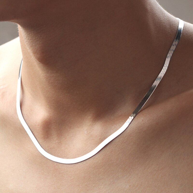 925 Zilveren Ketting 4Mm Snake Chain Mannen &amp; Vrouwen Paar Sterling Zilveren Sieraden Blade Keten