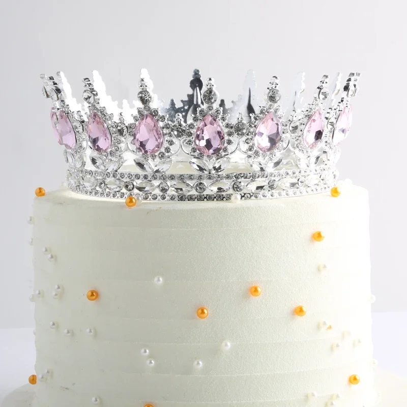 Corona de cristal para pastel de de cumpleaños de Gril, decoraciones para pastel, rojo, rosa, plateado, dorado