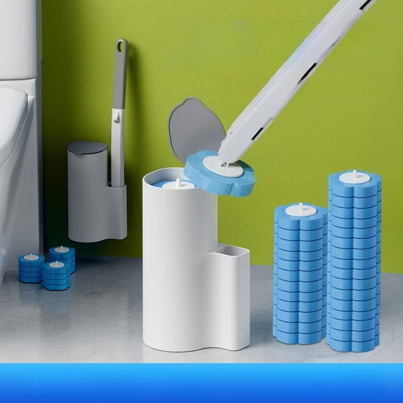 Cepillo de limpieza para inodoro, Kit de cabezal de repuesto desechable, inodoro con recargas, herramienta de limpieza de baño de mango largo con soporte