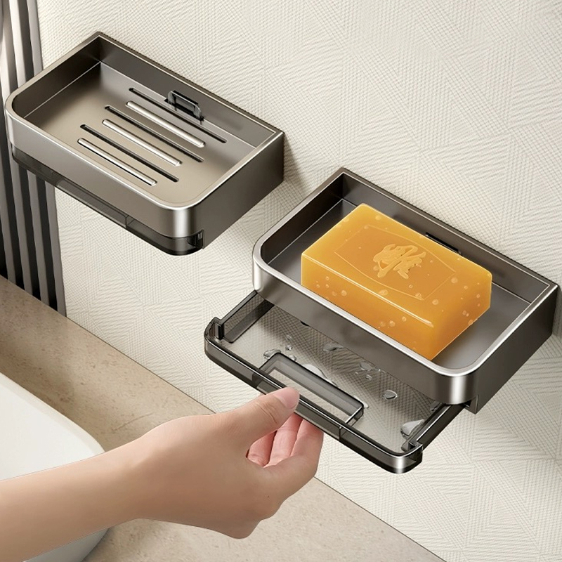 Métal Fer Porte-savon Sans perçage Porte-savon de salle de bain Avec eau de vidange Mur Porte-savon Organisateur Accessoires de salle de bain