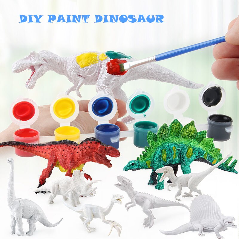 Jurassic Dinosaur Diy Kleur Schilderen Kinderen Handgeschilderde Coloring 3D Jungle Diermodel Wit Embryo T-Rex Tekening kinderen Speelgoed