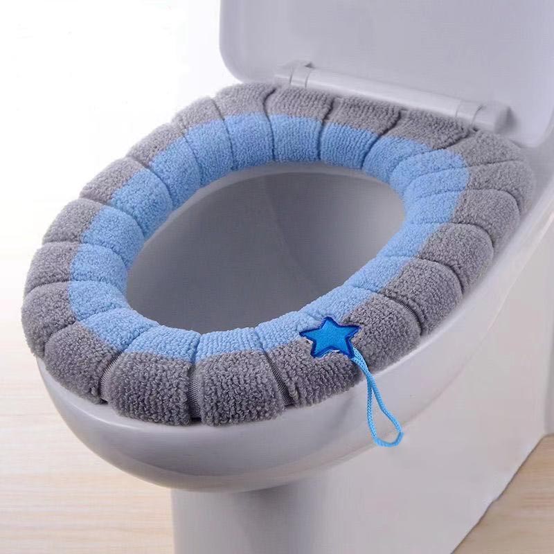 1 stk holde varmen græskar mønster afføringsmåtte dobbelt farve badeværelsestilbehør strikning o-form boligindretning toiletsædebetræk: Blå