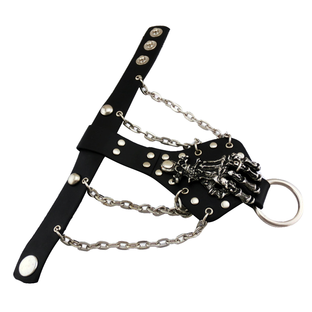 Punk Mannen Biker Rivet Studs Lederen Skeleton Hand Vinger Ketting Armband