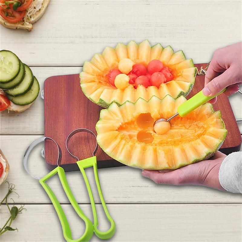 Cuchara de excavación de fruta, plato separador de pulpa, cuchillo de tallado, juego de tres piezas, removedor de doble cabeza, bola de acero inoxidable