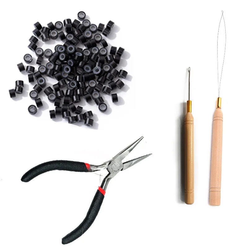 Silicone Clip Extension Hair Tool Kit Hair Extension Installation Tools Hair Weave Set Hair Extension Tool Kit Hair Weave Instal: Copper