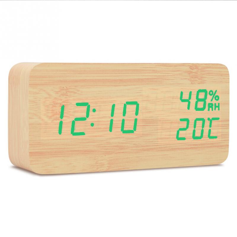 Bedroom Alarm Clock Home Bedside Desktop Wood Alarm Clock Living Room Multifunction Electronic LED Display Desk Alarm Clock: 5
