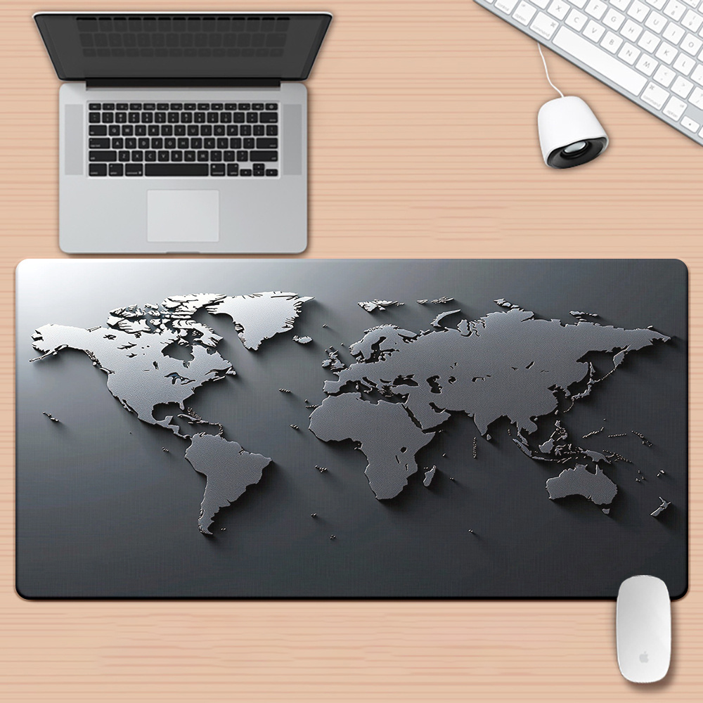 Tapis de souris multifonctionnel avec polymère HD, tapis de jeu pour bureau et maison, matériau en caoutchouc souple pour les joueurs, carte du monde grise, clavier, média, 40x90cm