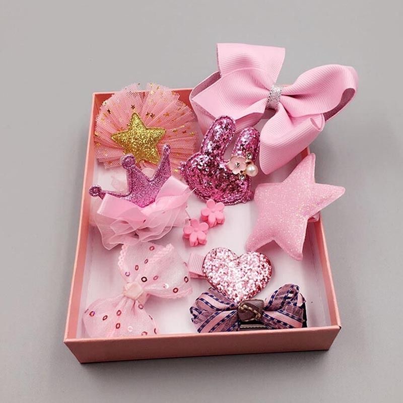 Leuke 10PCS Kids Baby Meisjes Kant Boog Haar Clips Bloem Barrette Haarspelden Box Set Meisje Haar Pin