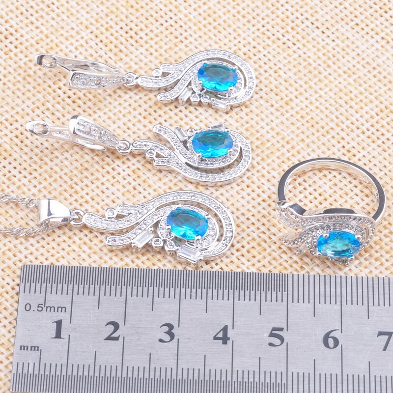 Zilver Kleur Sieraden Sets Voor Vrouwen Crystal Oorbellen Ringen Armband Ketting Kerstcadeau Koreaanse Sieraden YZ0721