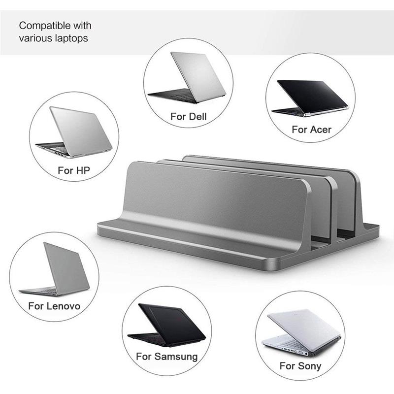 Vertikal verstellbarer laptopständer aus aluminium für macbook pro, air, tragbare notebooks, tablets, aufbewahrungsmöglichkeiten, basis und buchhalter