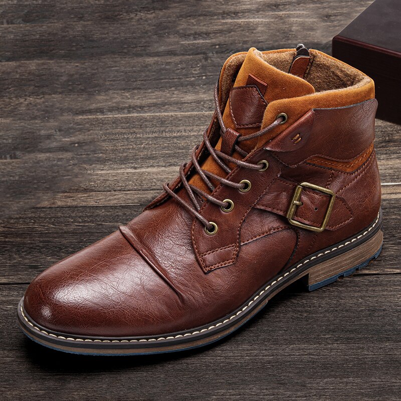 Plus size 8-12 støvletter herre merke ankelstøvletter vintage høst komfortable skinnstøvler menn vintersko