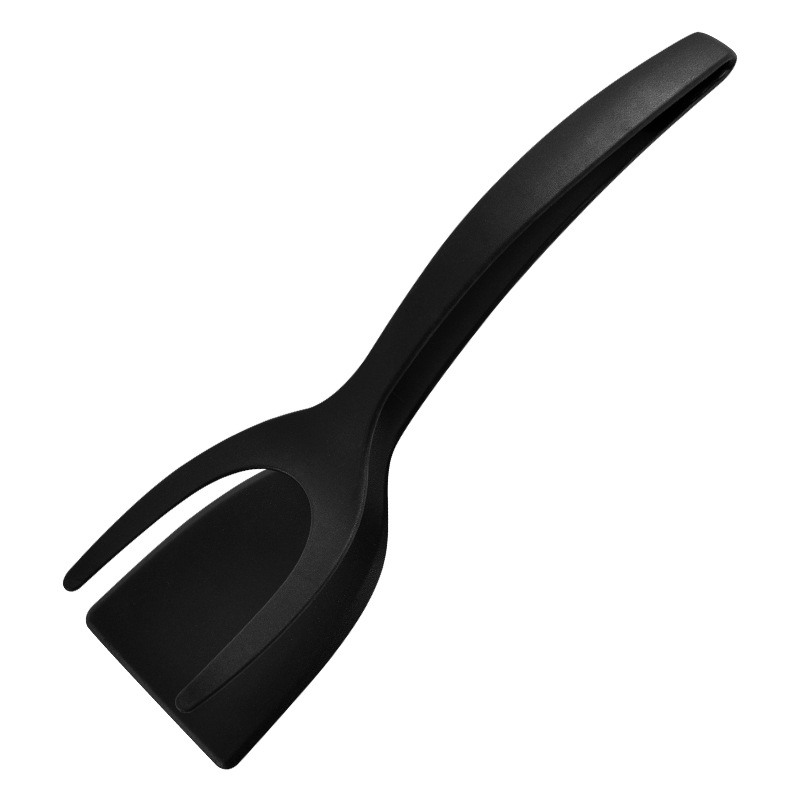 2 In 1 Shovel Clip Silicone Grip Flip Tongs Egg Steak Spatula Tongs Clamp Pancake Fried Turners Cooking Tool Kitchen Accessories: black