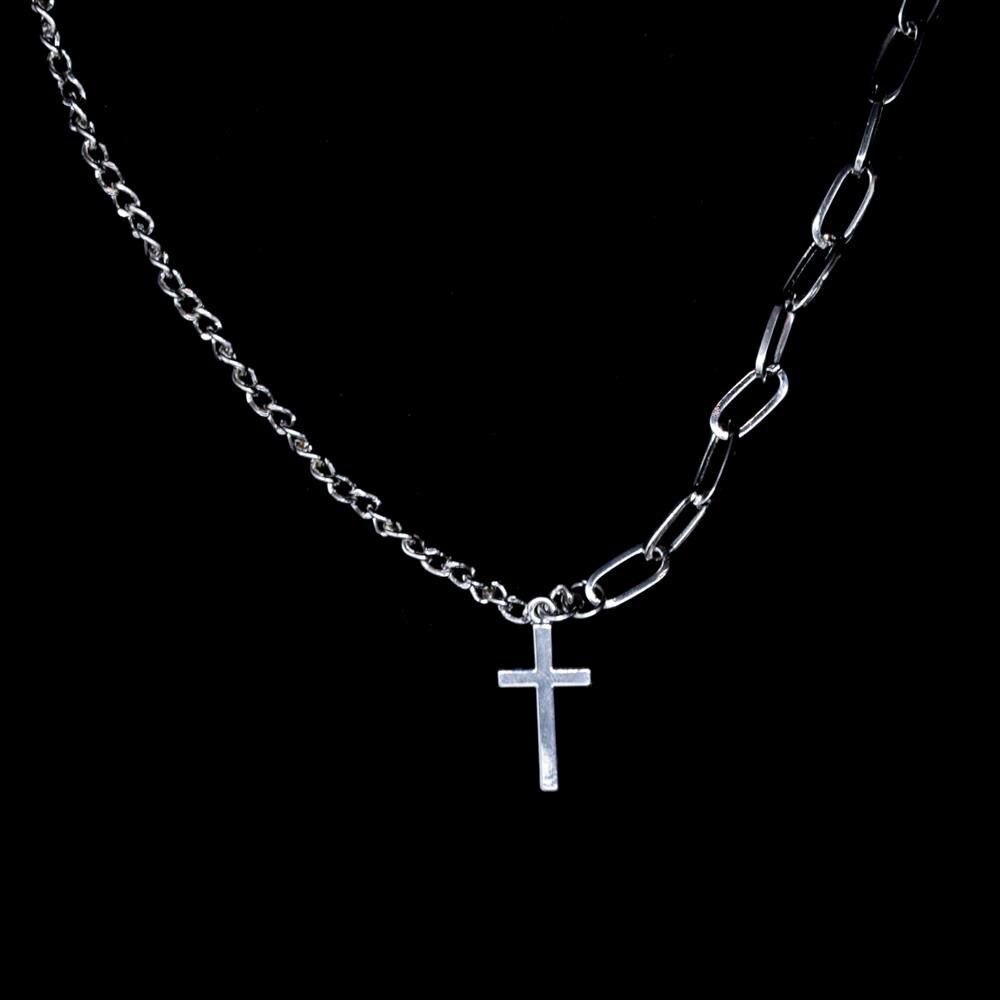 Vintage Kreuz Kette Anhänger Punk Hüfte Hüfte Silber Farbe Metall Multi-schicht Rock Lange Kette Halsketten für Frauen Party schmuck: B-cross