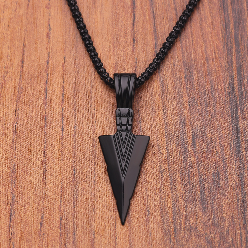 Men's Matte Black Long Necklace with Arrow Pendant Jewelry Chain Hip Hop Punk Rock Christmas Halloween For Men Wome