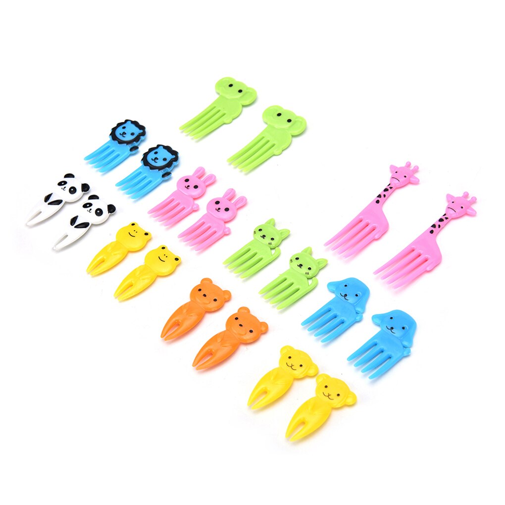 10 unids/set Animal Tenedor de fruta Mini niños de dibujos animados de postre de pastel de merienda comida recoger frutas palillo almuerzos decoración al azar Color
