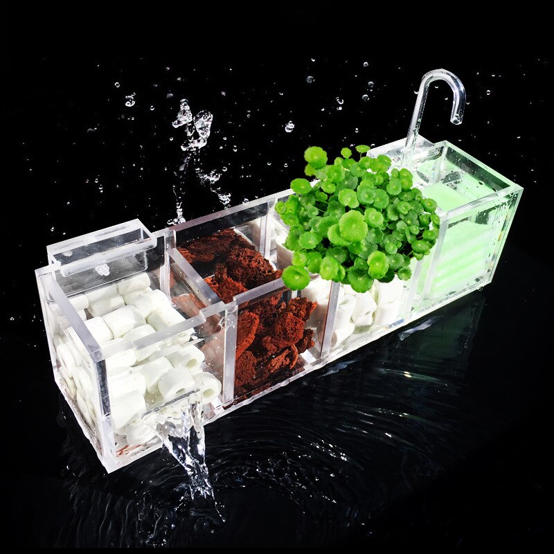 3 in 1 Acrylic Aquarium Filter Box External Hanging Fish Tank Filter Box Water Purifier Increase Oxygen Water Filter
