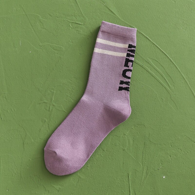 Streetwear hiphop vrouw coole sokken harajuku wit skateboard gestreepte kunst katoenen damessok femme chaussettes sokken: Paars