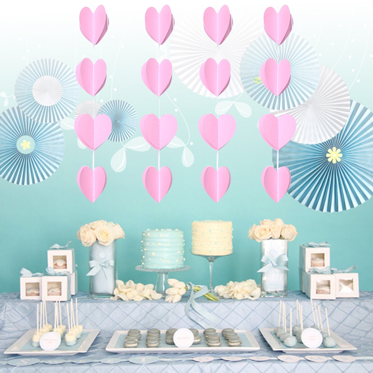 2M Heart Shape Paper Garland Wedding Birthday Party Decoration Event Supplies (Pink)