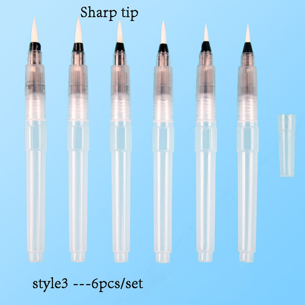 Rotuladores recargables de 3/6 uds, pincel de pintura con depósito de agua para acuarela, portátil, suave, para pintura, dibujo, suministros de arte: style3
