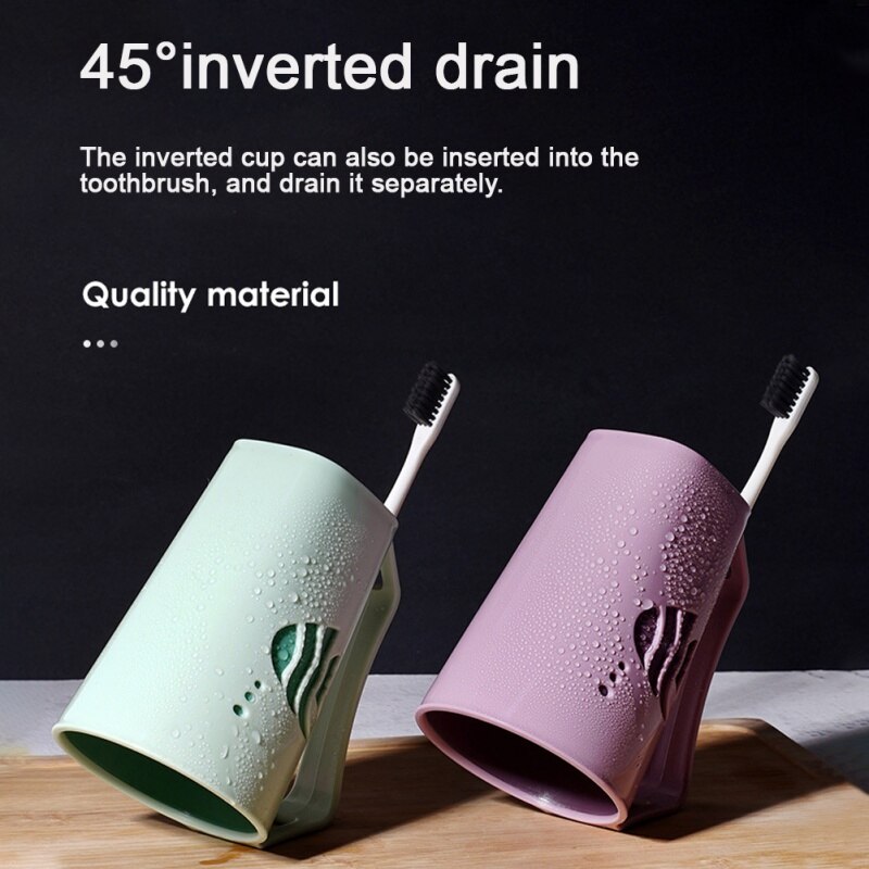 Brushing Cup With Handle Wash Cups Couple Mouthwash Cup-Small Fish Dark Blue With Handle Toothbrush Holder Good Morning