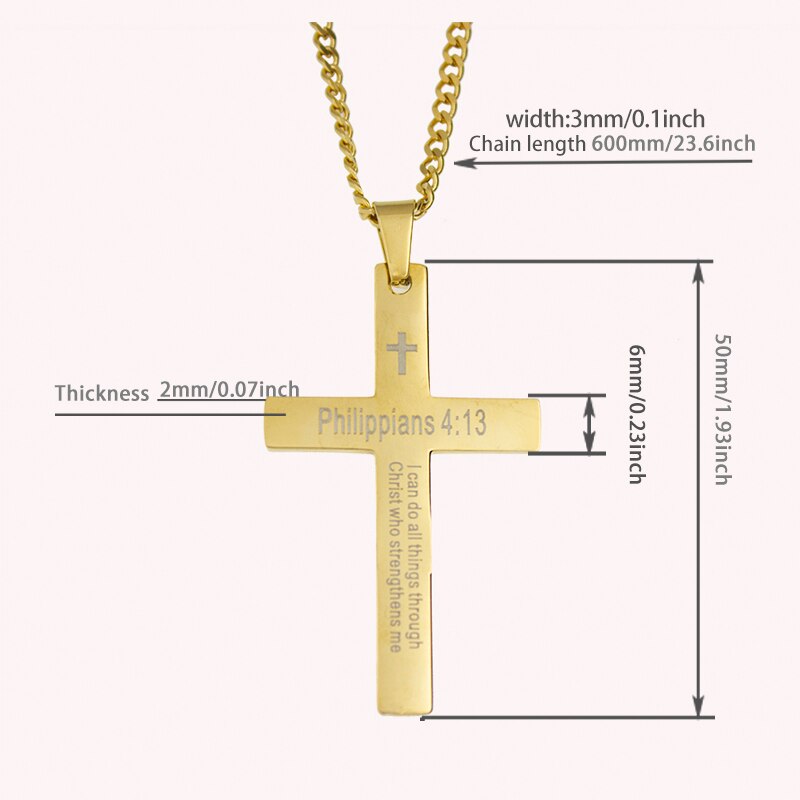 Mode Goud Zwart Kruis Hanger Met Schrift Met Ketting Ketting Sieraden Als Kerstcadeaus: gold color