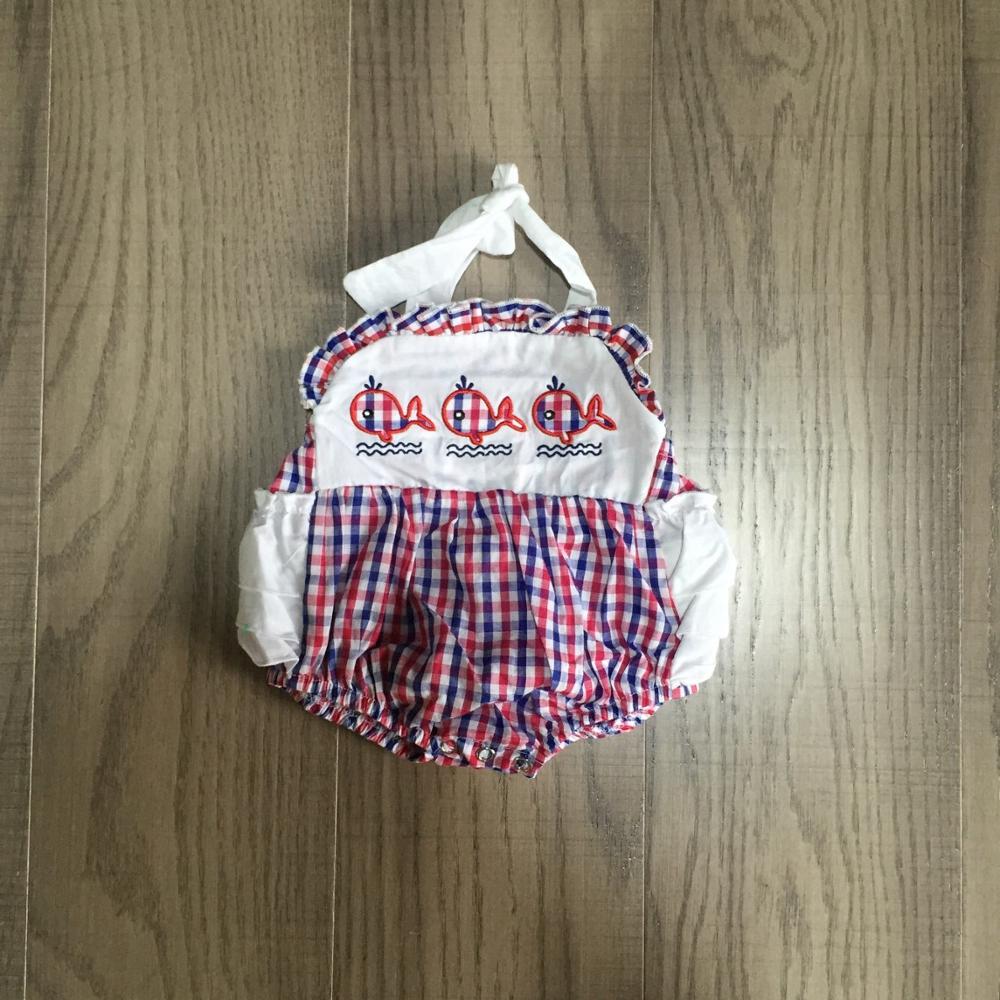 Zomer Baby Meisjes Jongens Koe Farm Yard Truck Mouwloze Tie Romper Kinderen Kleding Boutique Chick Ruche Melk Zijde Jumpsuit: whale / 3M