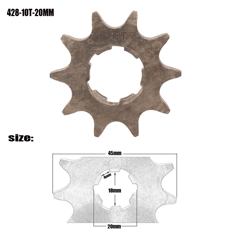 428 10t tanden 17mm 20mm voorste motor tandwiel atv fiets 50cc 70cc 90cc 110cc 125cc 150cc
