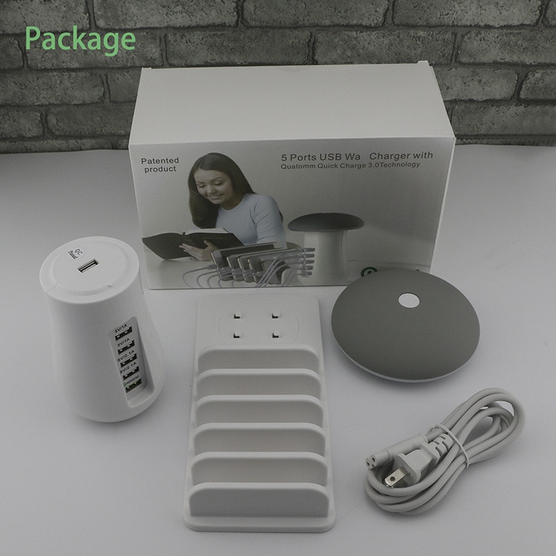 USB Charging Station for Multiple Devices 5 Port Quick Charger Desk Docking Organizer with 3.0 Compatible with iPhone iPad