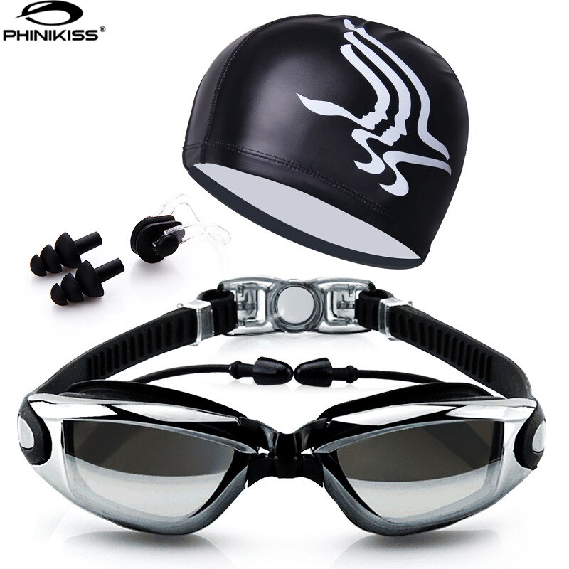 Zwembril Met Hoed En Ear Plug Neus Clip Pak Waterdicht Zwemmen Bril Anti-Fog Professionele Sport Swim Eyewear pak