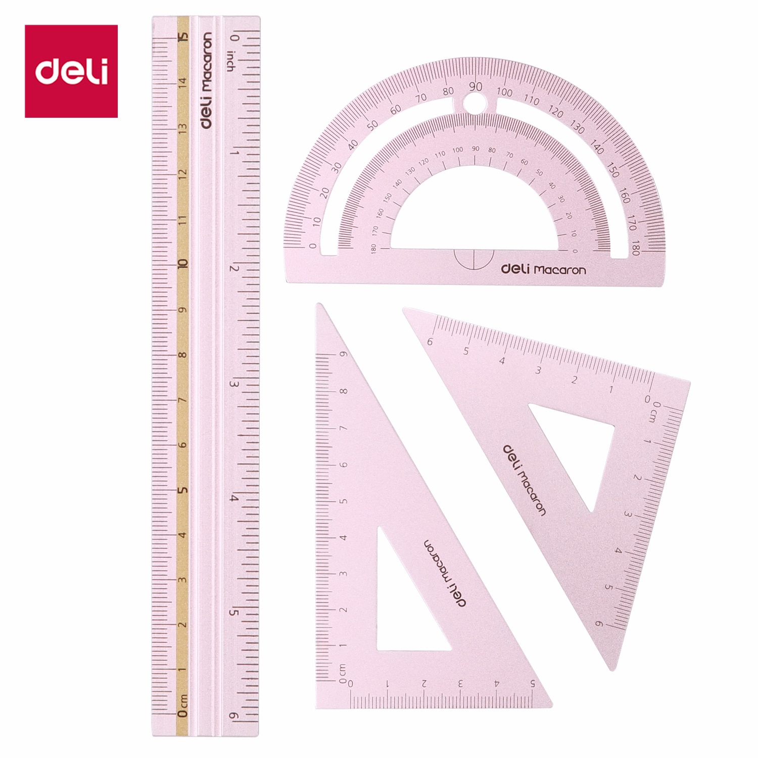 DELI EG02404 Ruler Set aluminum alloy 4pcs/set Drawing Measurement Geometry Triangle straightedge Protractor a variety of rulers