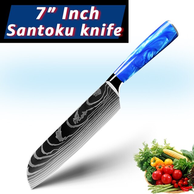 Kitchen Chef Knife Santoku Japanese Knife 7CR17 High Carbon Stainless Steel Damascus Drawing Meat Vegetable Knives: 7inch santoku knife